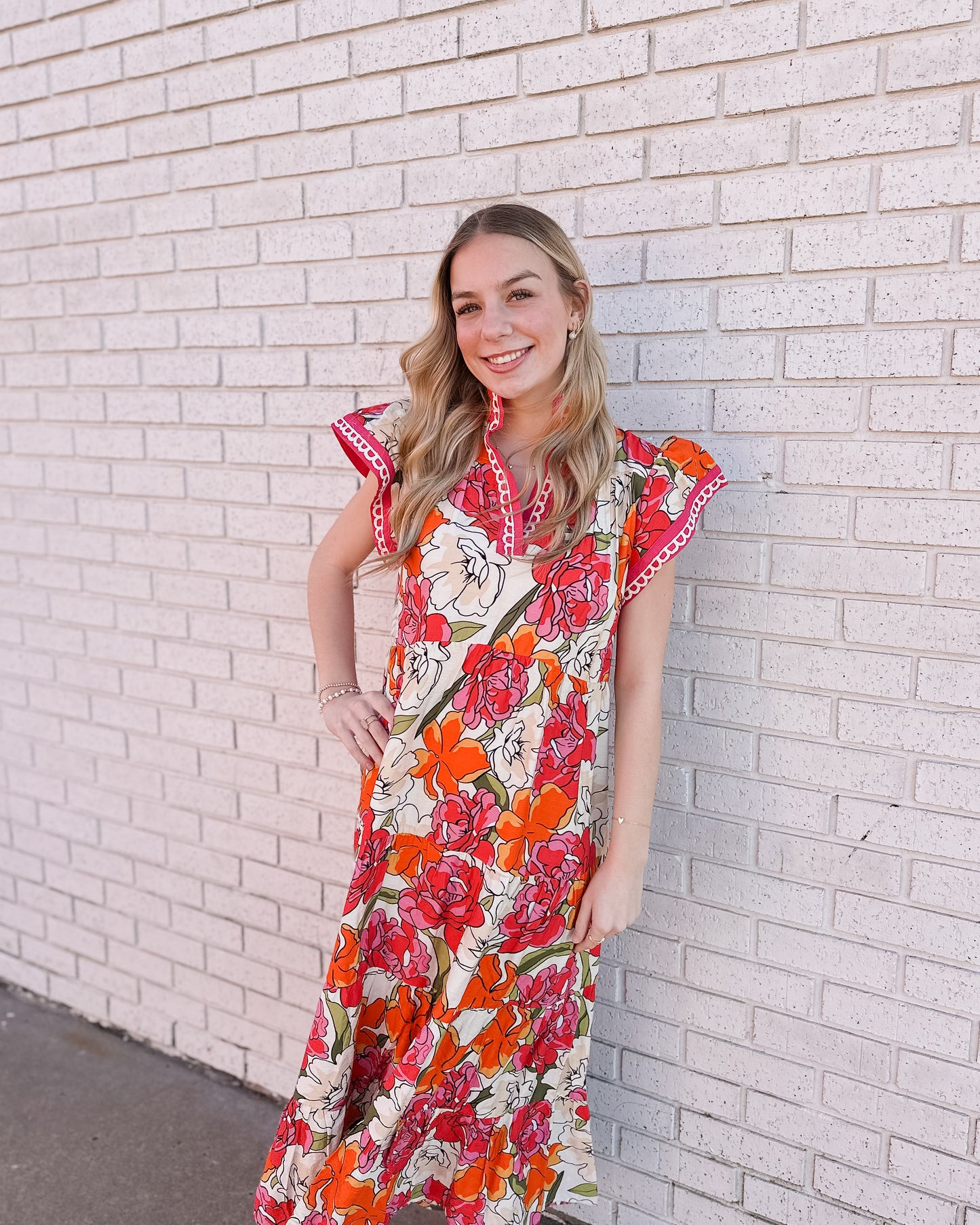 TEA BERRY MIX BOLD FLORAL TIERED MIDI DRESS - Pharm Favorites by Economy Pharmacy