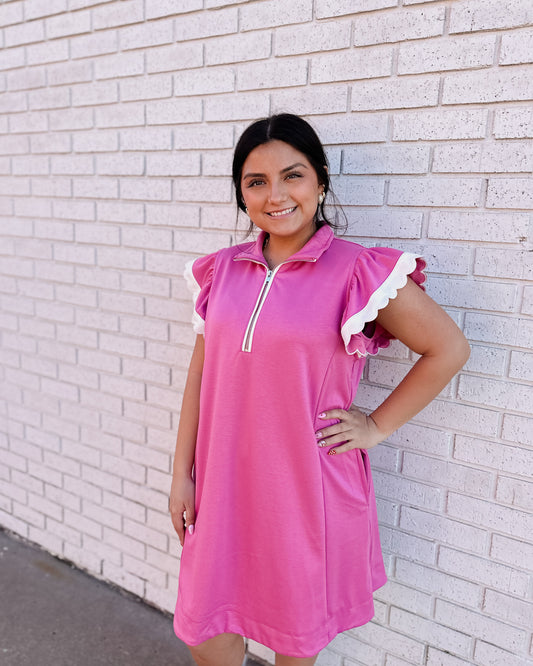 ZIP-NECK FLUTTER SLEEVE DRESS - Pharm Favorites by Economy Pharmacy