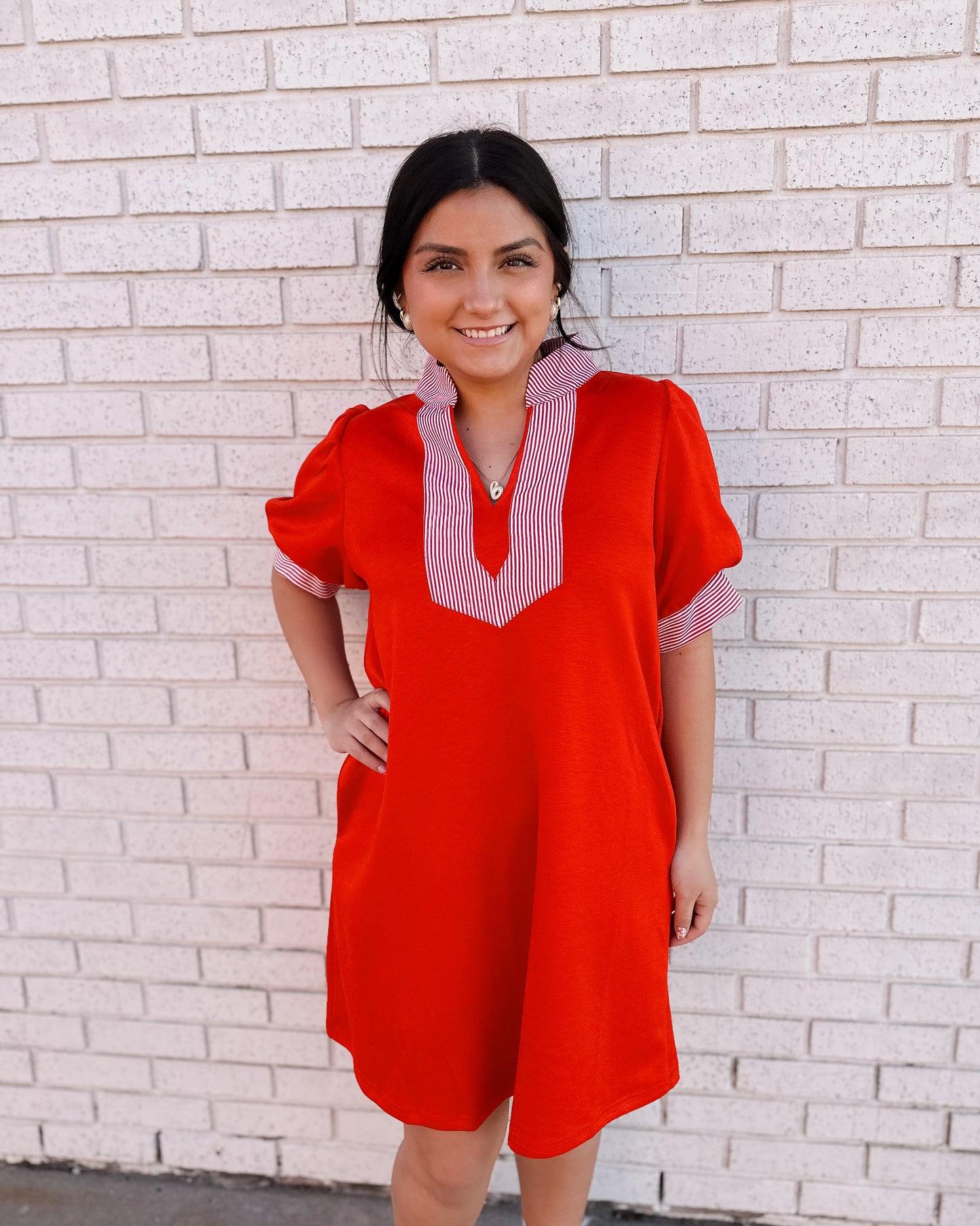 RED MINI DRESS WITH STRIPE CONTRAST ACCENT - Pharm Favorites by Economy Pharmacy