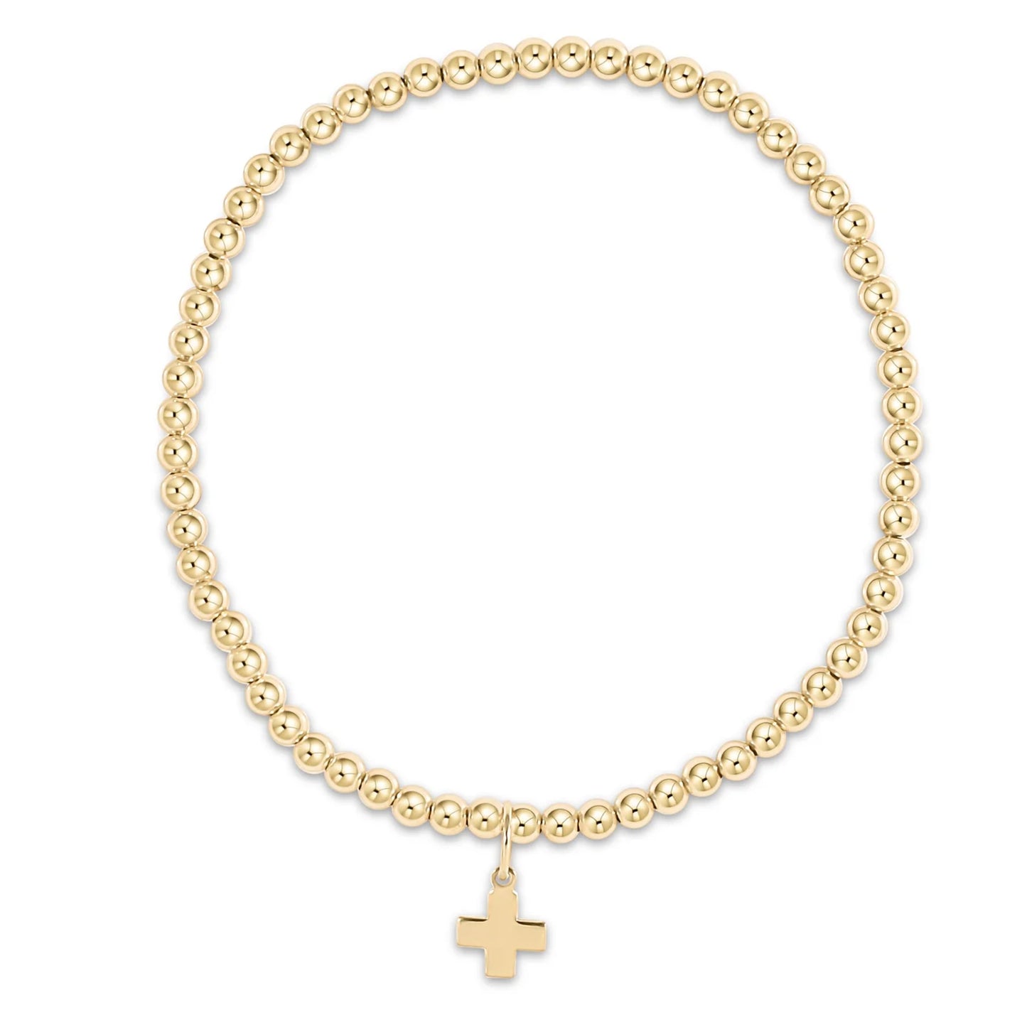 EXTENDS - CLASSIC GOLD 3MM BEAD BRACELET - SIGNATURE CROSS GOLD CHARM