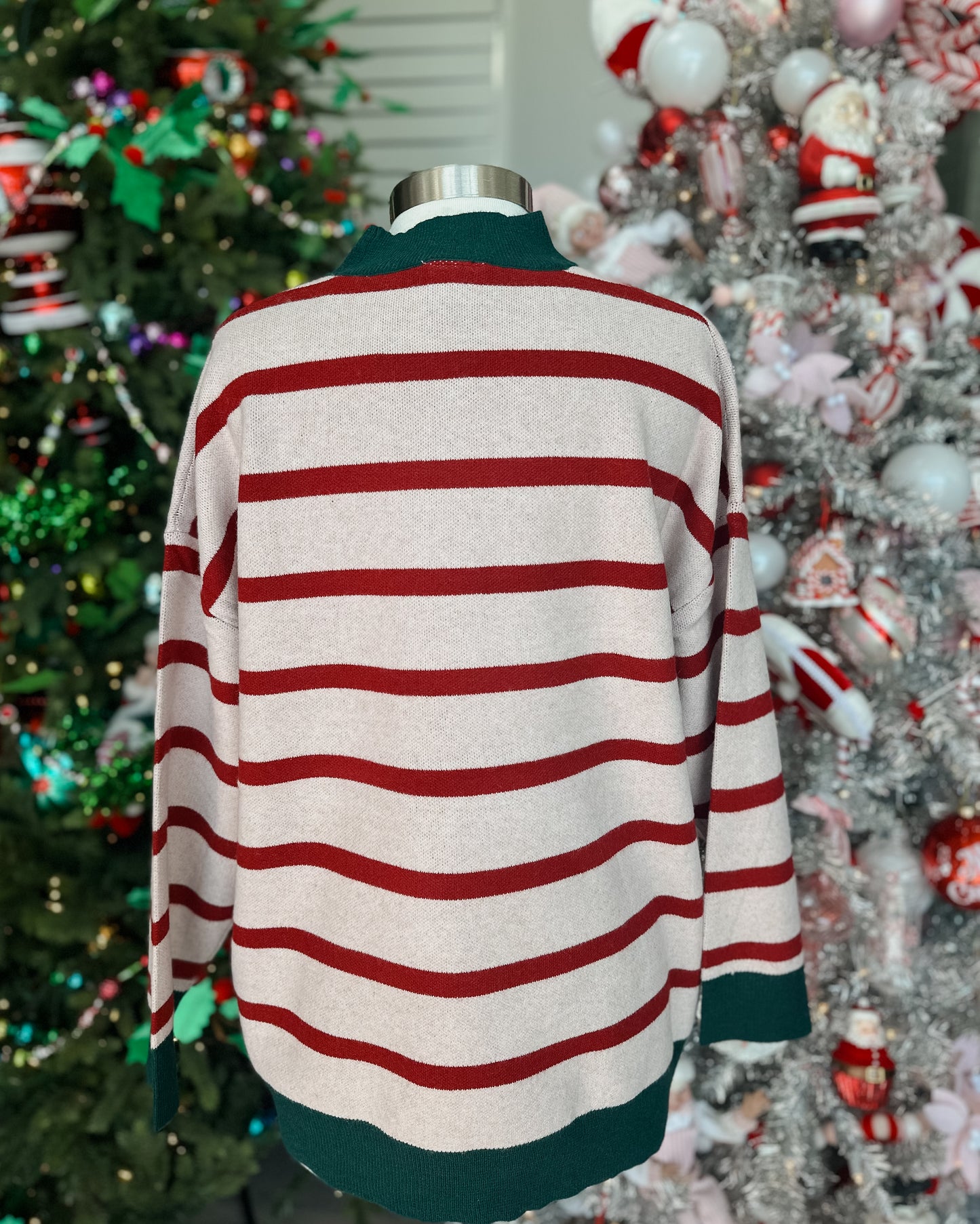 MERRY & BRIGHT STRIPED CHENILLE LETTER SWEATER