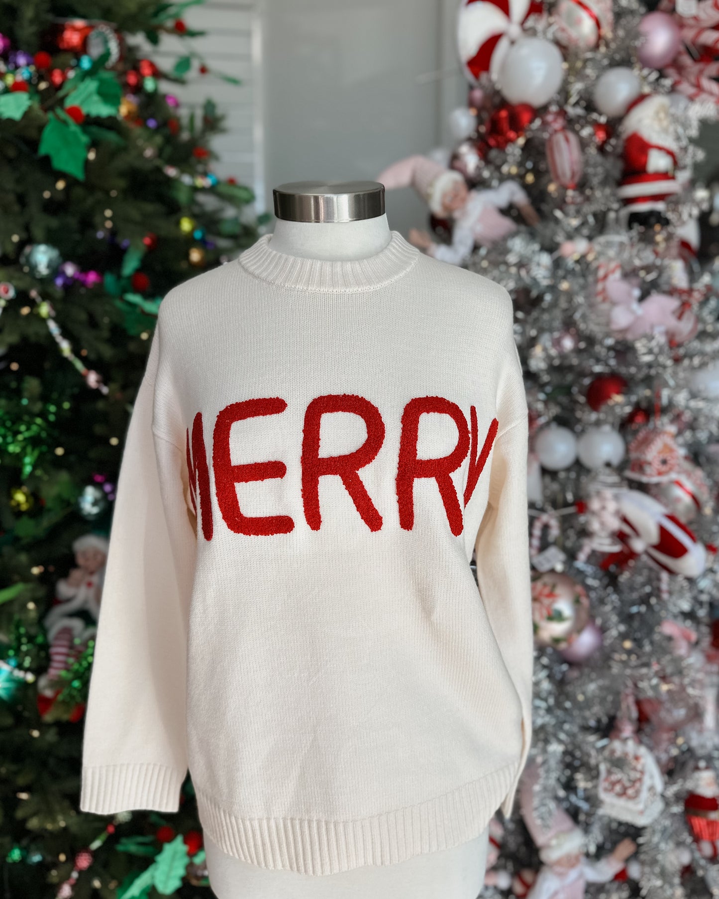 MERRY MOMENTS CHENILLE LETTER SWEATER - IVORY