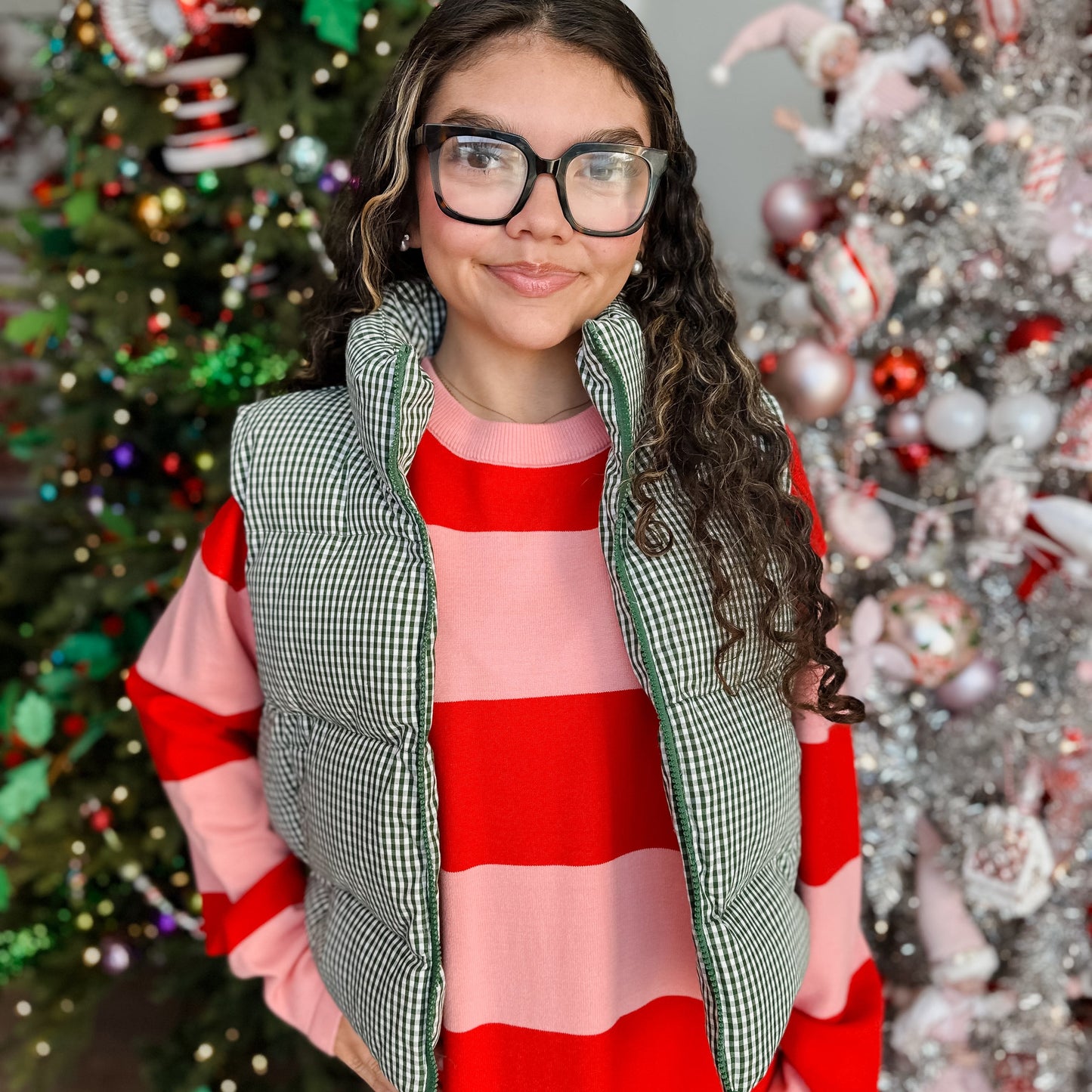 GREEN GINGHAM PUFFER VEST