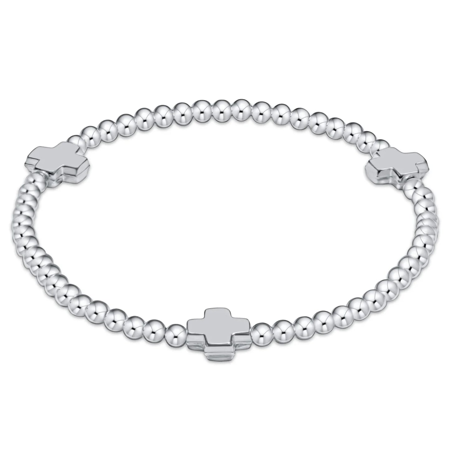 SIGNATURE CROSS STERLING PATTERN 3MM BEAD BRACELET - STERLING
