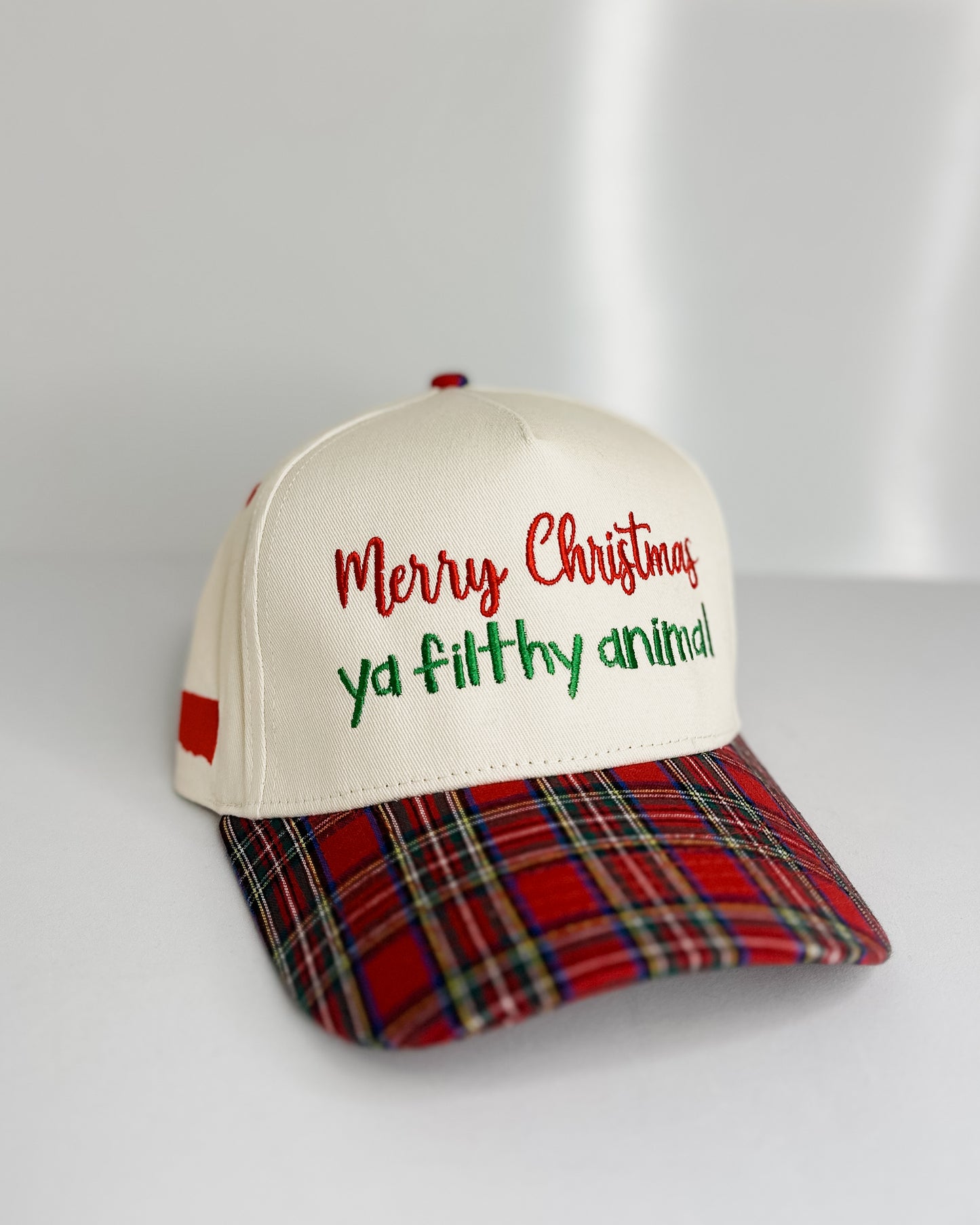 PLAID/IVORY HAT - MERRY CHRISTMAS YA FILTHY ANIMAL