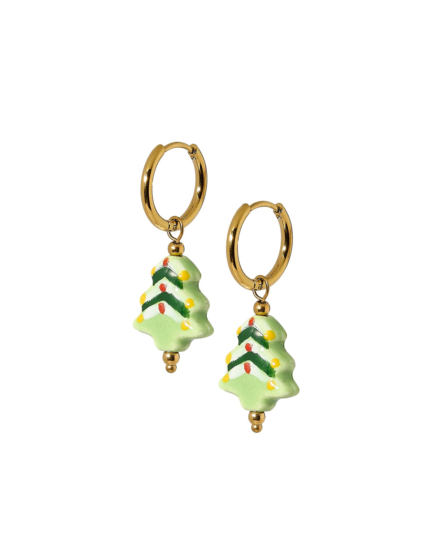 Huggie Charm Earrings - Christmas Tree Green