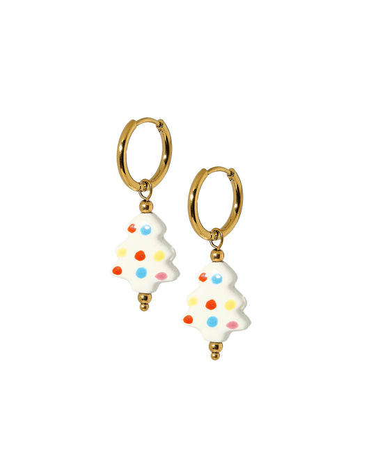 Huggie Charm Earrings - Polka Dot Christmas Tree