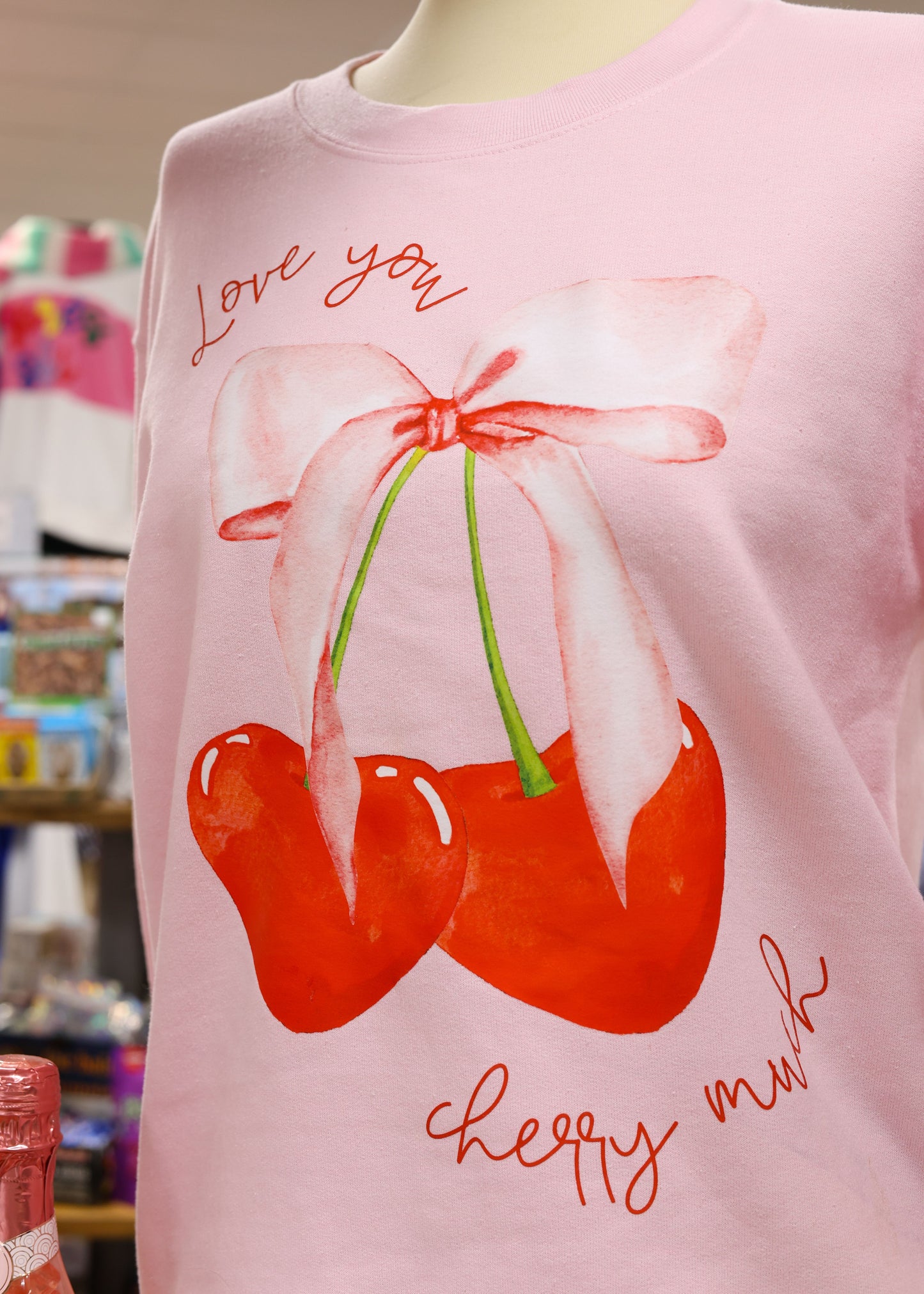 LOVE YOU CHERRY MUCH PINK CREW NECK SWEATSHIRT