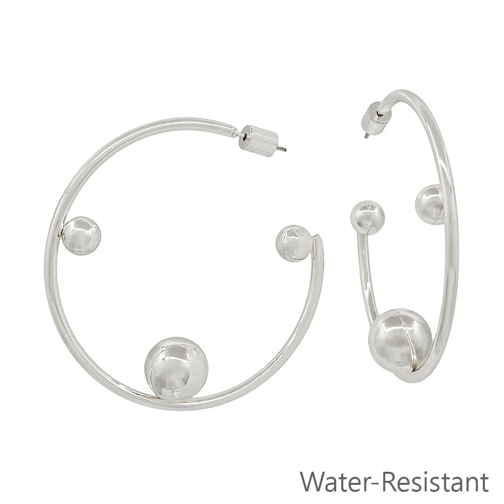 Silver Metal Hoop with 3 Beaded Accents 2" Earring