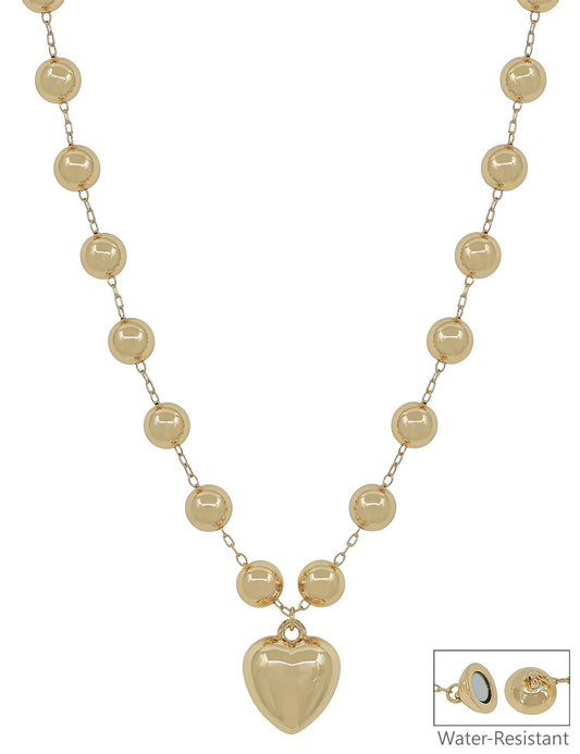 Gold 10MM Beaded with 20MM Puffy Heart 18" Necklace
