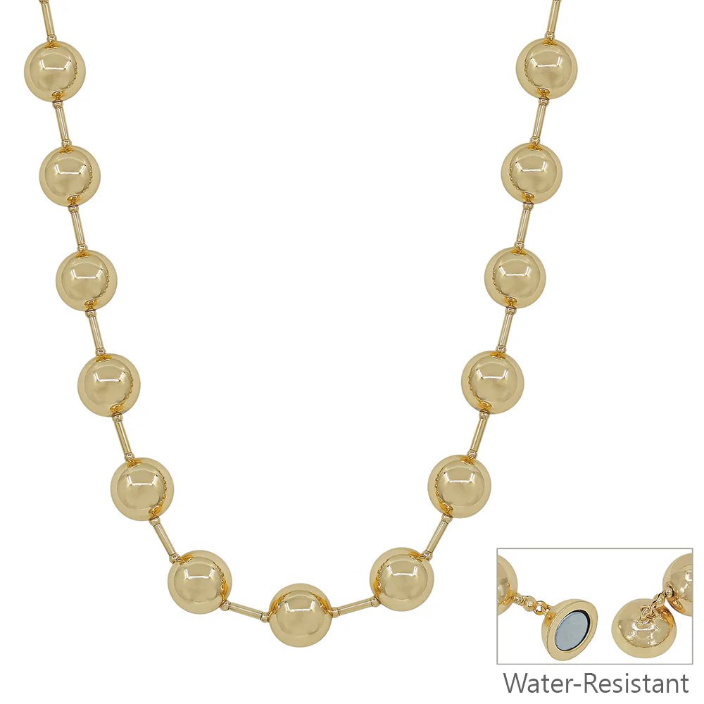 Water Resistant 14MM Gold Beaded with Gold Chain 17" Necklace