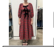 RED PLAID DRESS WITH BLACK VELVET BOWS