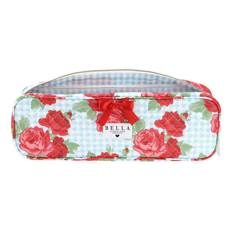 QUILTED HAIR TOOL BAG - ROSES AND BLUE GINGHAM