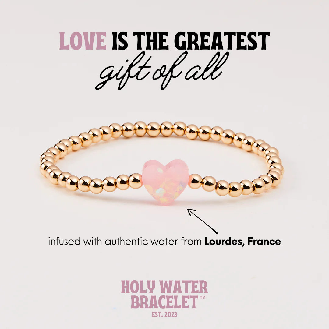 Holy Water Porcelain Pink Heart Bracelet - Gold