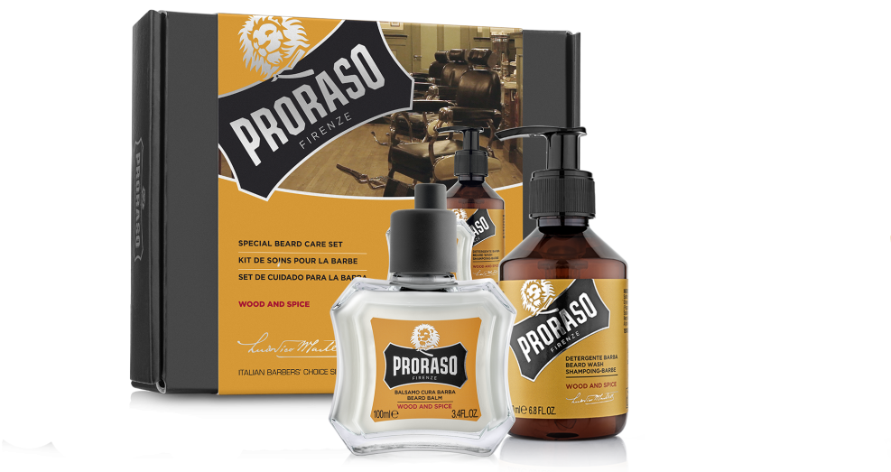 PRORASO BEARD CARE DUO BOX - BEARD BALM AND BEARD WASH - WOOD AND SPICE