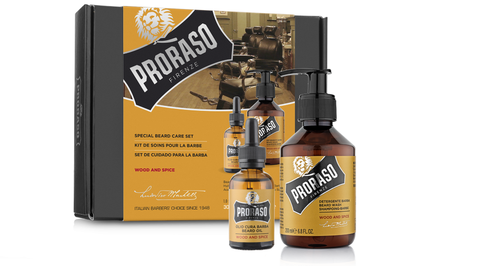 PRORASO BEARD CARE DUO BOX - BEARD OIL AND BEARD WASH - WOOD AND SPICE - Pharm Favorites by Economy Pharmacy