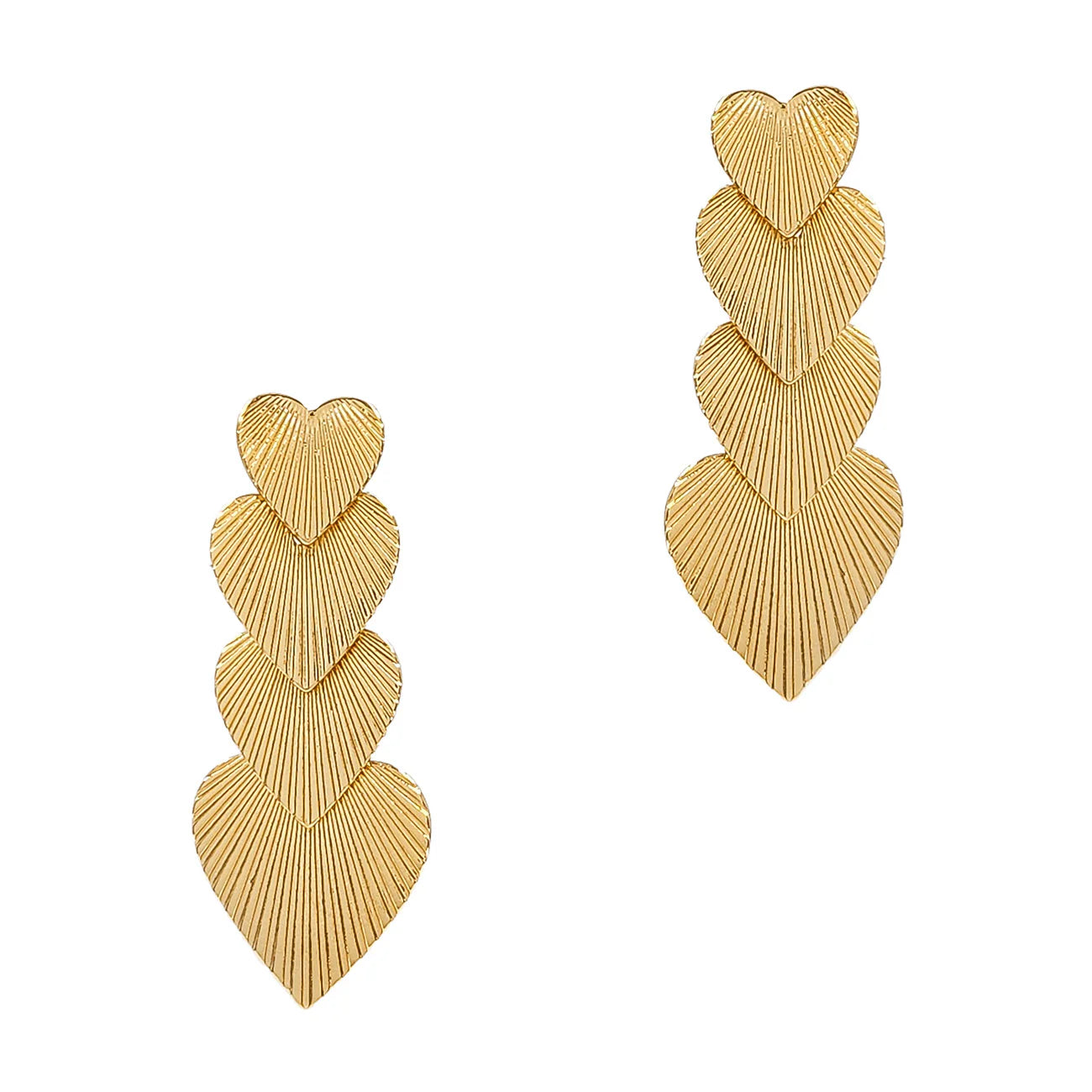 Gold Textured Heart Layered 2.75" Drop Earring