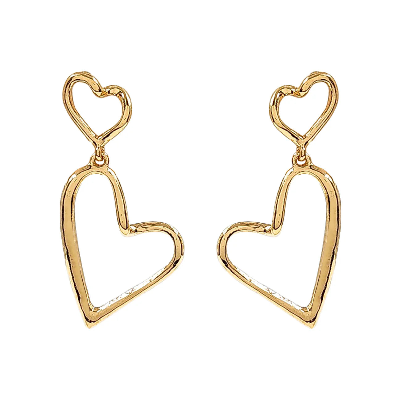 Double Open Heart Gold Post 2.5" Earrings
