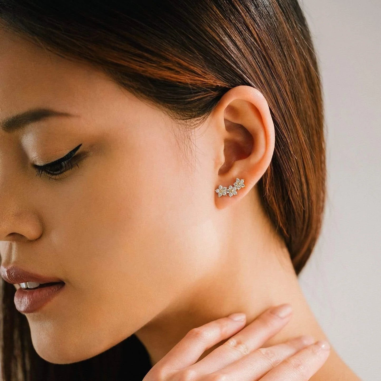 BLOSSOM CLIMBER EARRINGS - GOLD/CLEAR