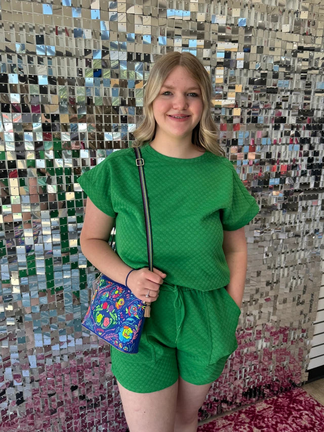 Green Bubble Textured Shorts Set