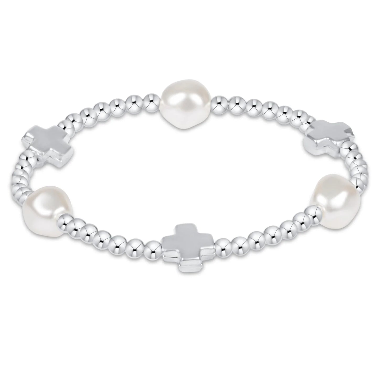 SIGNATURE CROSS ADMIRE PEARL PATTERN 3MM BEAD BRACELET - STERLING