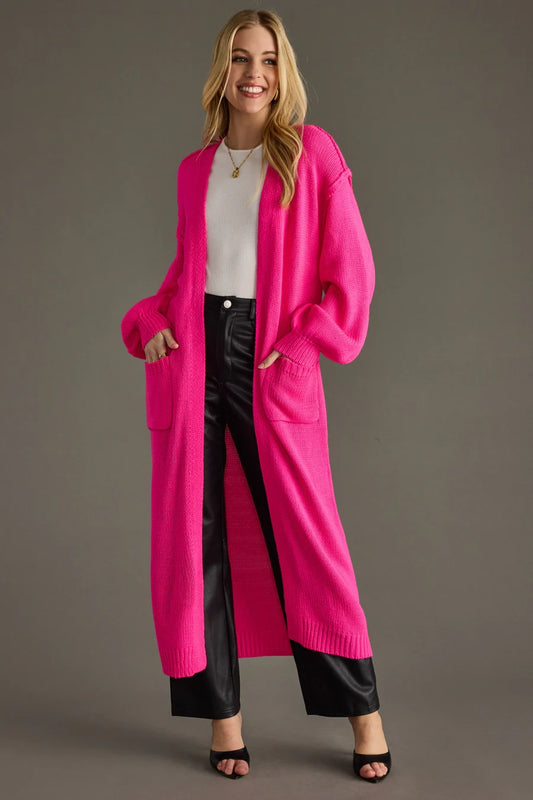BRIGHT PINK DUSTER CARDIGAN
