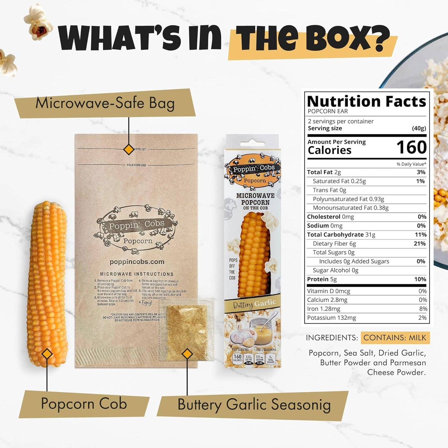 Popcorn on the Cob with Buttery Garlic Seasoning