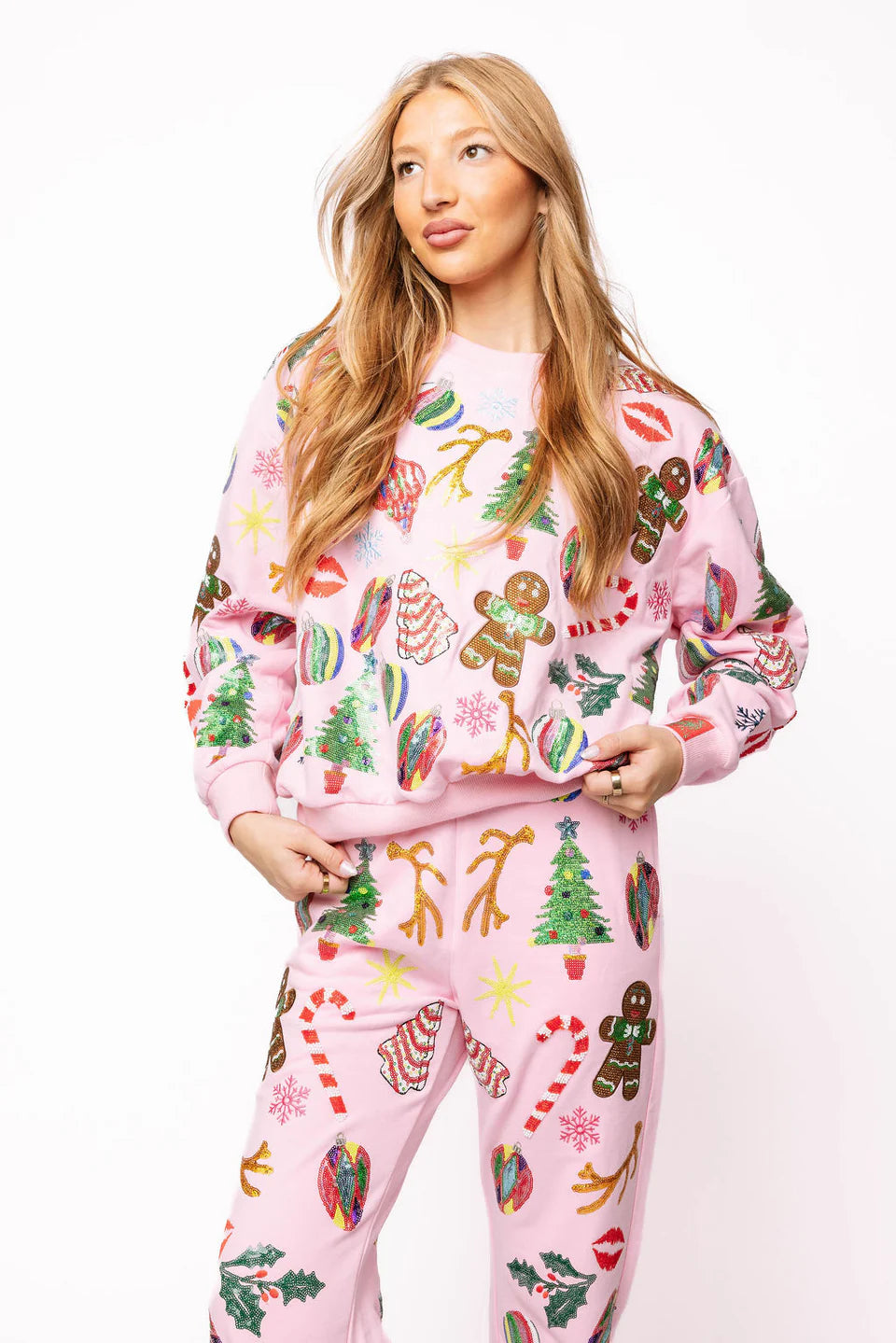 LIGHT PINK CHRISTMAS ICONS SWEATSHIRT