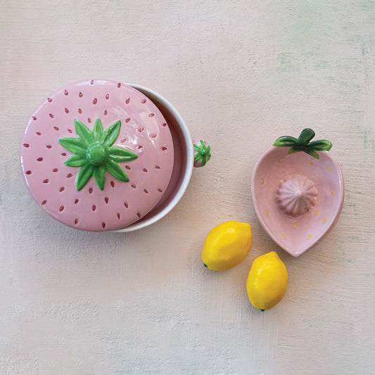 STONEWARE STRAWBERRY SHAPED BAKER HANDLES - PINK, GREEN, RED - Pharm Favorites by Economy Pharmacy