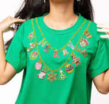 BRIGHT GREEN CHRISTMAS NECKLACE TEE
