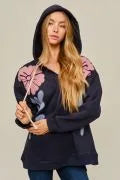 CASUAL HOODIE TOP WITH FLOWER PATCH