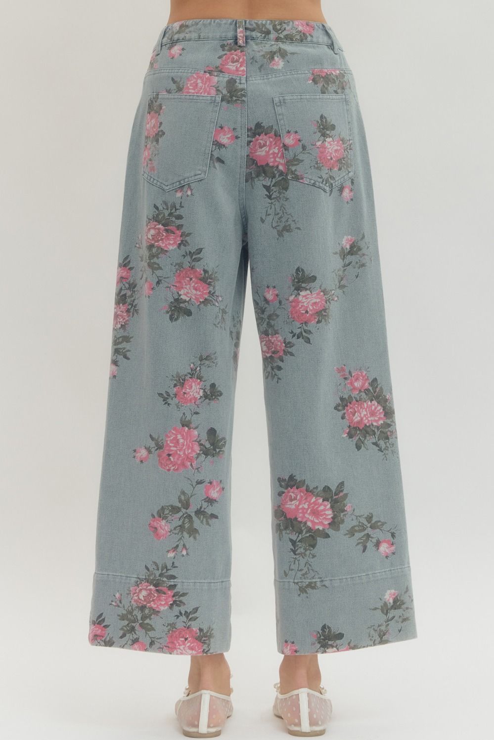 LIGHT BLUE DENIM FLORAL PANTS - Pharm Favorites by Economy Pharmacy