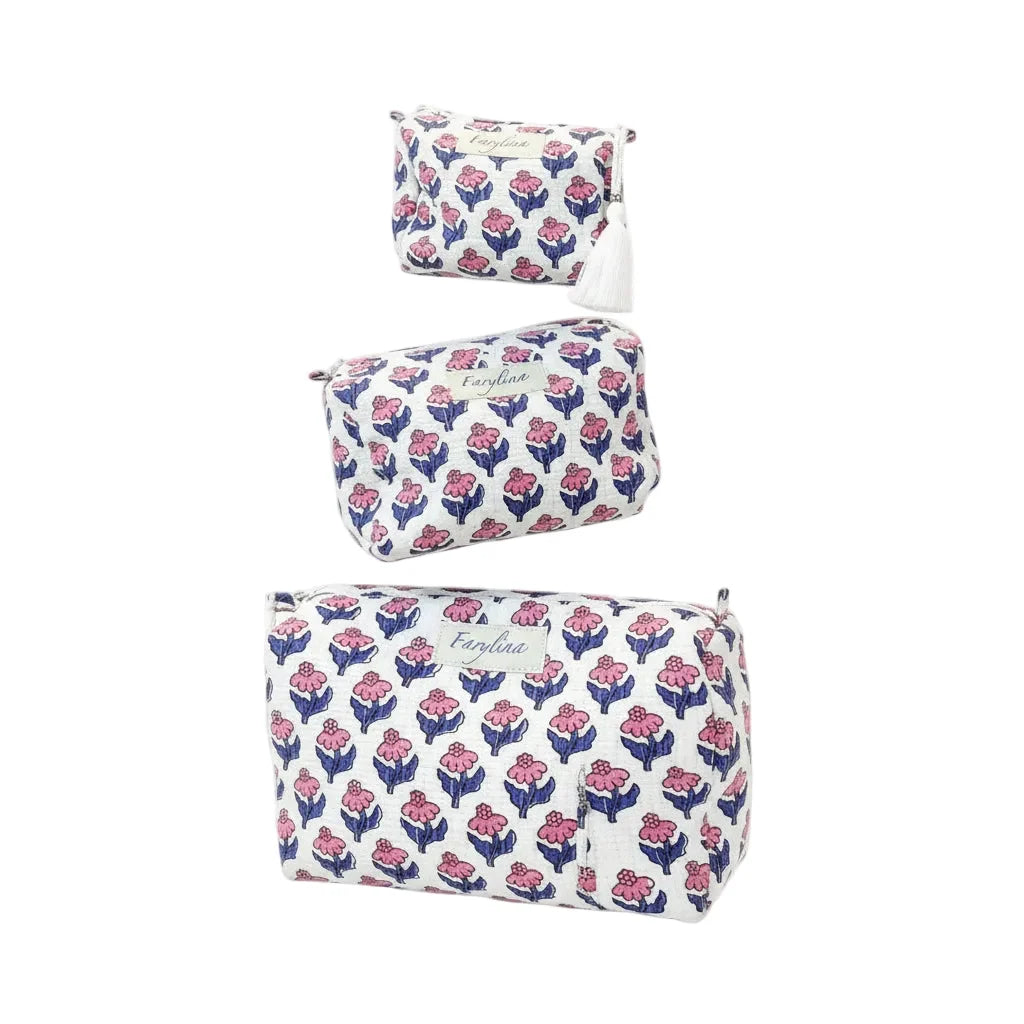 QUILTED TOILETRY BAGS 3PC SET