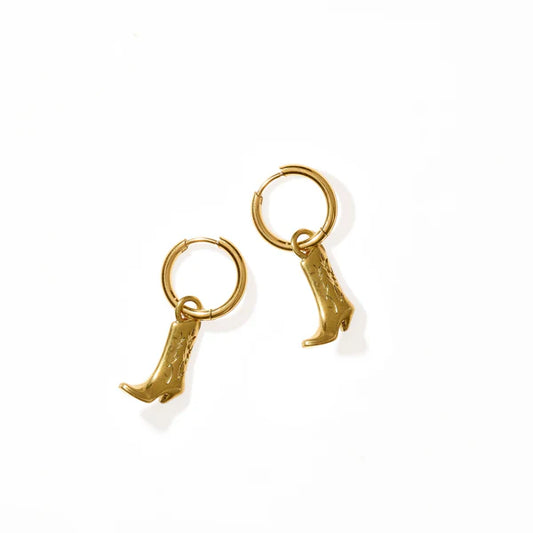 HUGGIE CHARM EARRINGS - LUCA BOOT GOLD