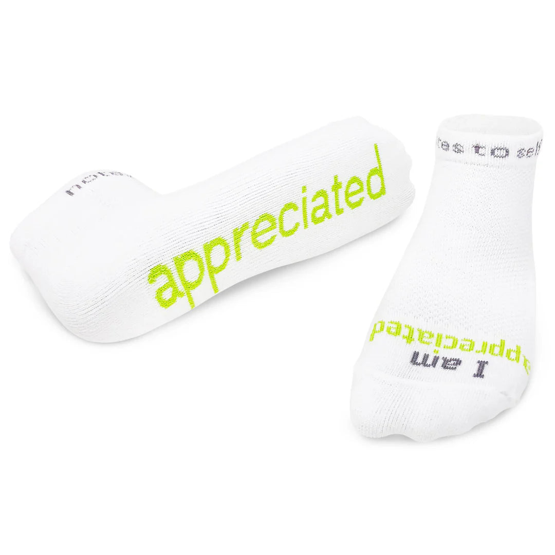 SOCKS - I AM APPRECIATED - WHITE W/LIME GREEN