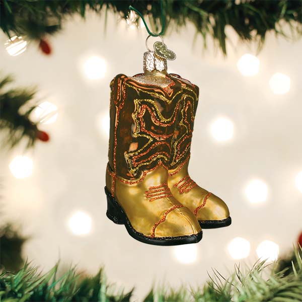 OWC ORNAMENT - BROWN PAIR OF COWBOY BOOTS