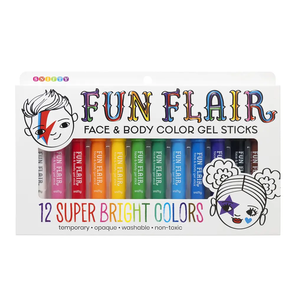 FUN FLAIR FACE & BODY COLOR GEL STICKS - SET OF 12