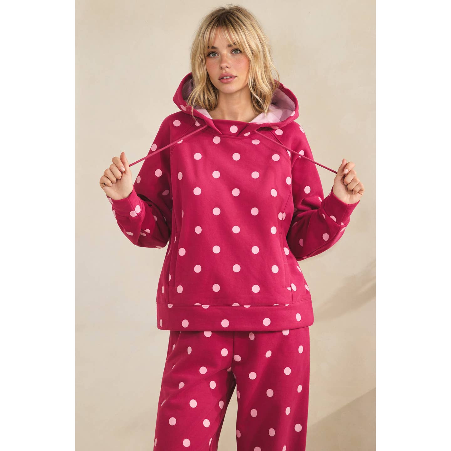 POLKA DOT HOODED SWEATSHIRT & SWEATPANTS 2PC SET