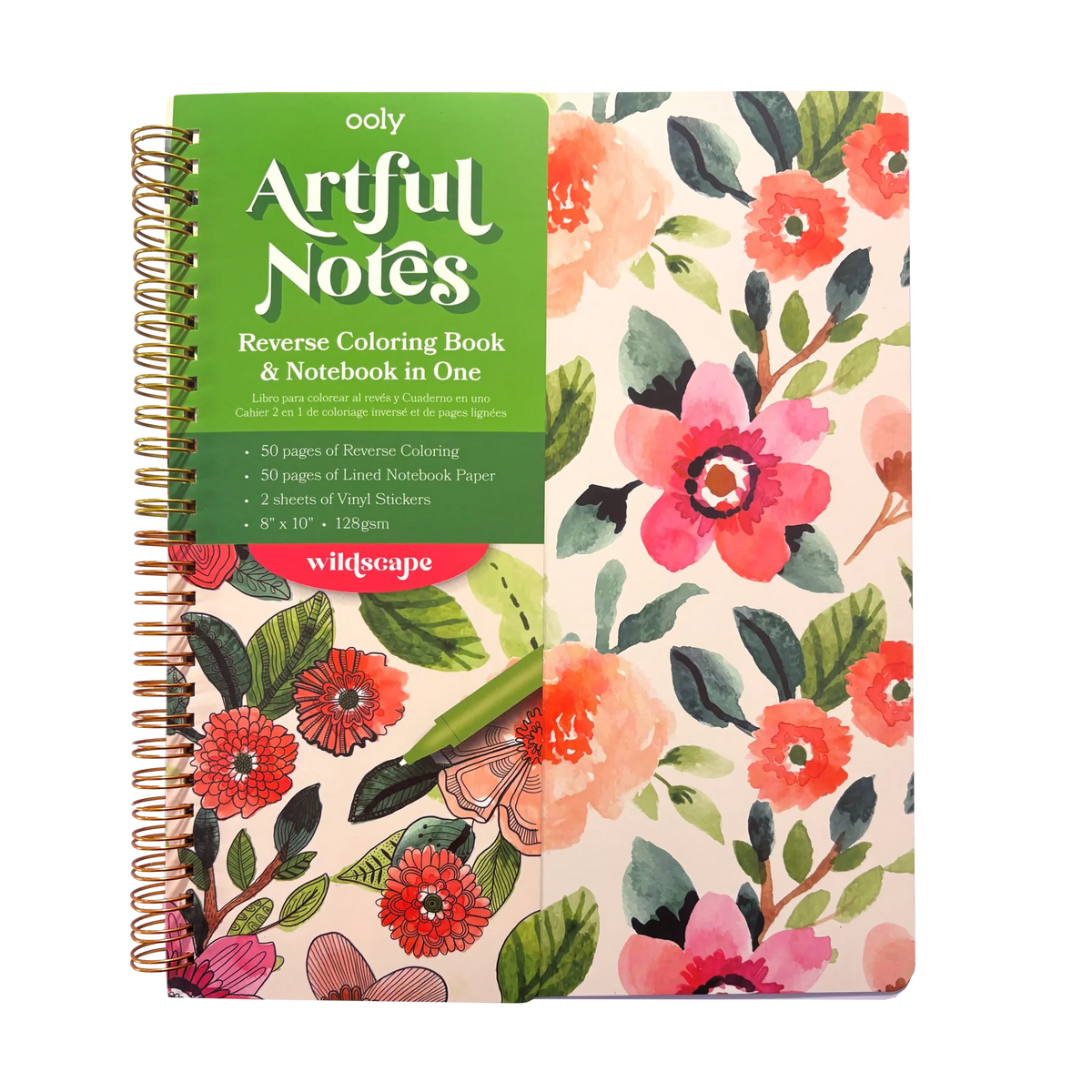 ARTFUL NOTES REVERSE COLORING NOTEBOOK - WILDSCAPE (100 PAGES, 2 STICKER SHEETS) (Copy)