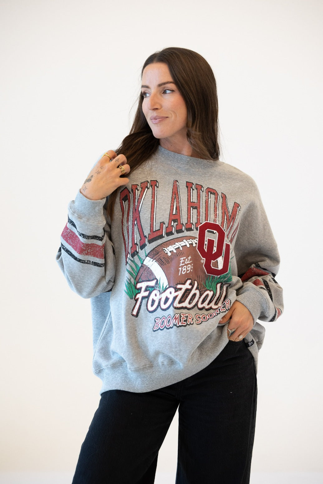 OKLAHOMA LANGFORD MULTIMEDIA OVERSIZED FLEECE CREWNECK