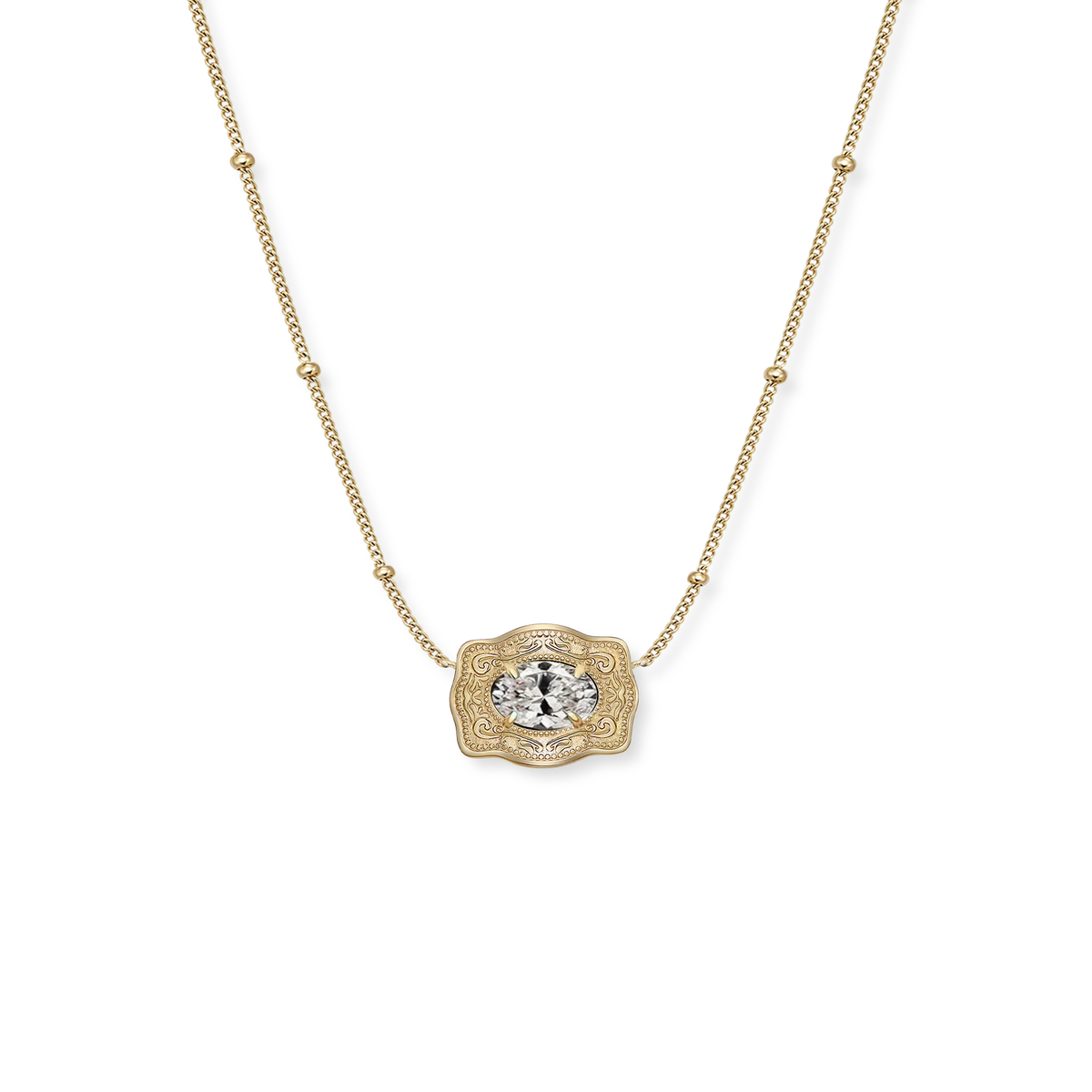 ULTRA MINI BELT BUCKLE NECKLACE WITH CZ ACCENT