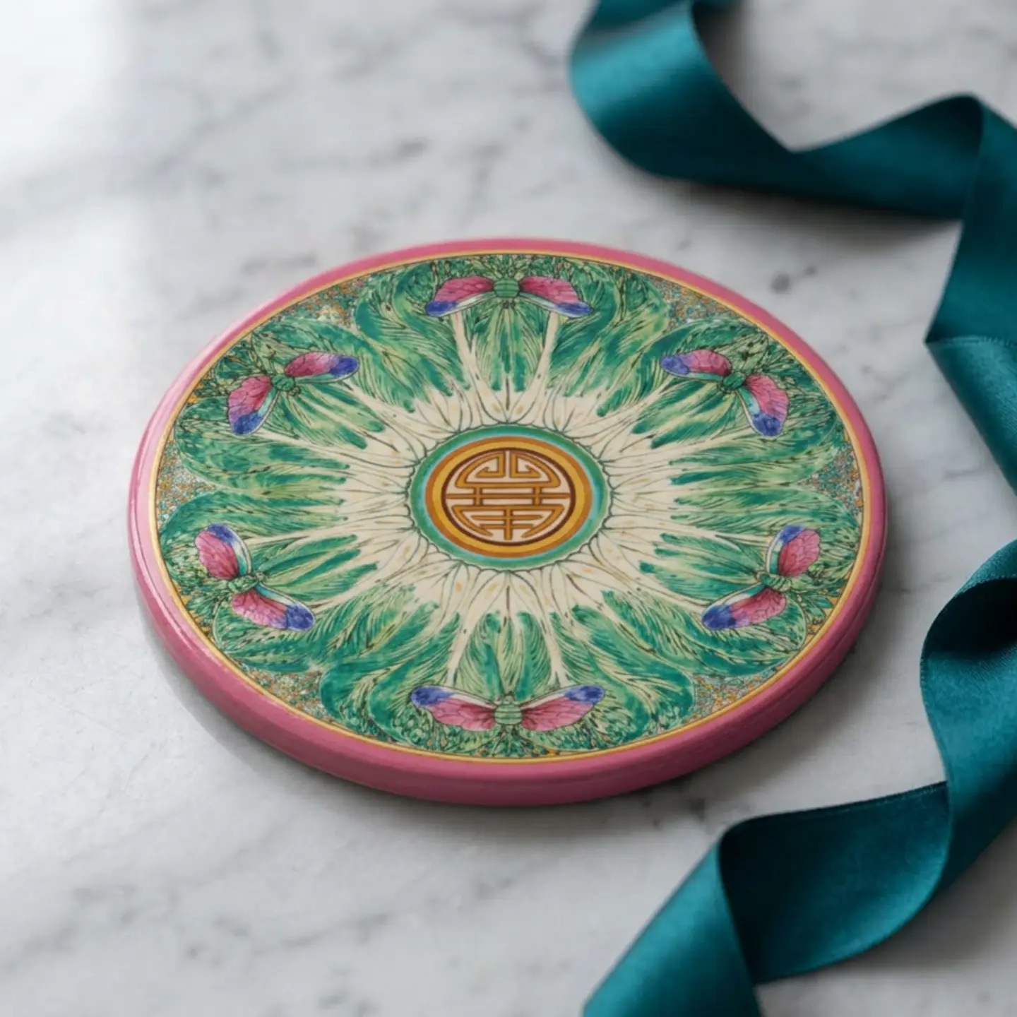 BOK- CHOY PINK INSPIRED CORK BACK COASTER - SANDSTONE (SET OF 2)