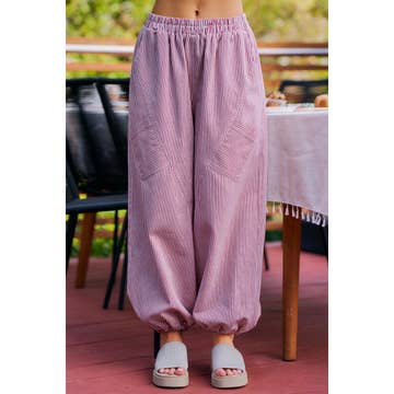 RED TWILL STRIPED DIAGONAL PATCH POCKETS JOGGER PANTS