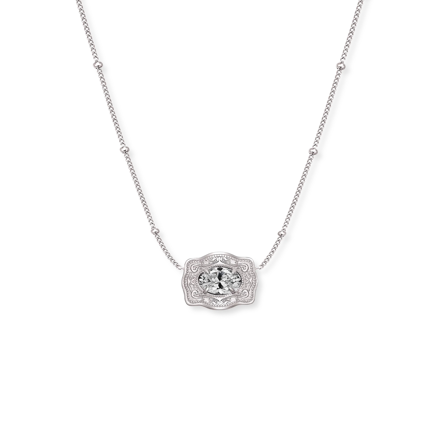 ULTRA MINI BELT BUCKLE NECKLACE WITH CZ ACCENT