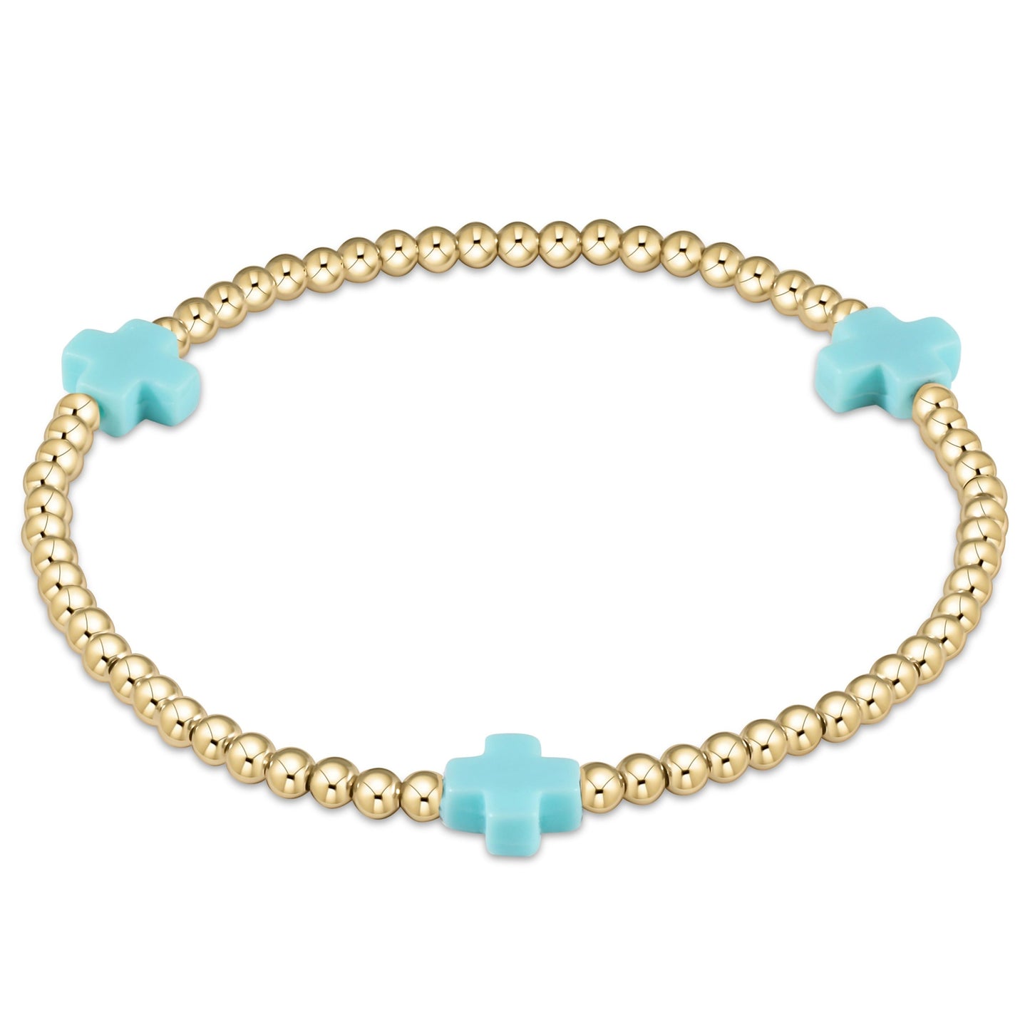 EGIRL SIGNATURE CROSS 3MM GOLD BRACELET - TURQUOISE