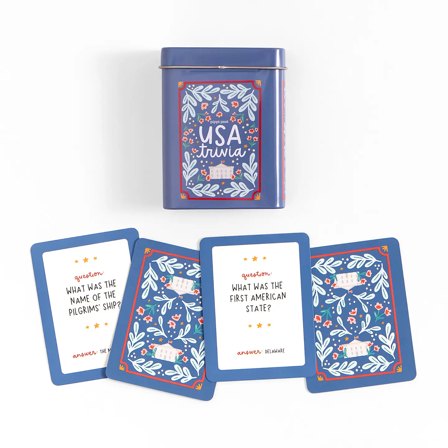 USA TRIVIA GAME - DECK OF CARDS + STORAGE TIN