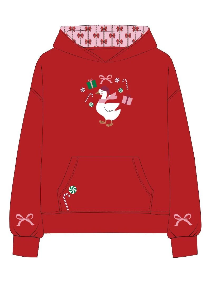 RED EMBROIDERED HOODIE - CHRISTMAS GOOSE