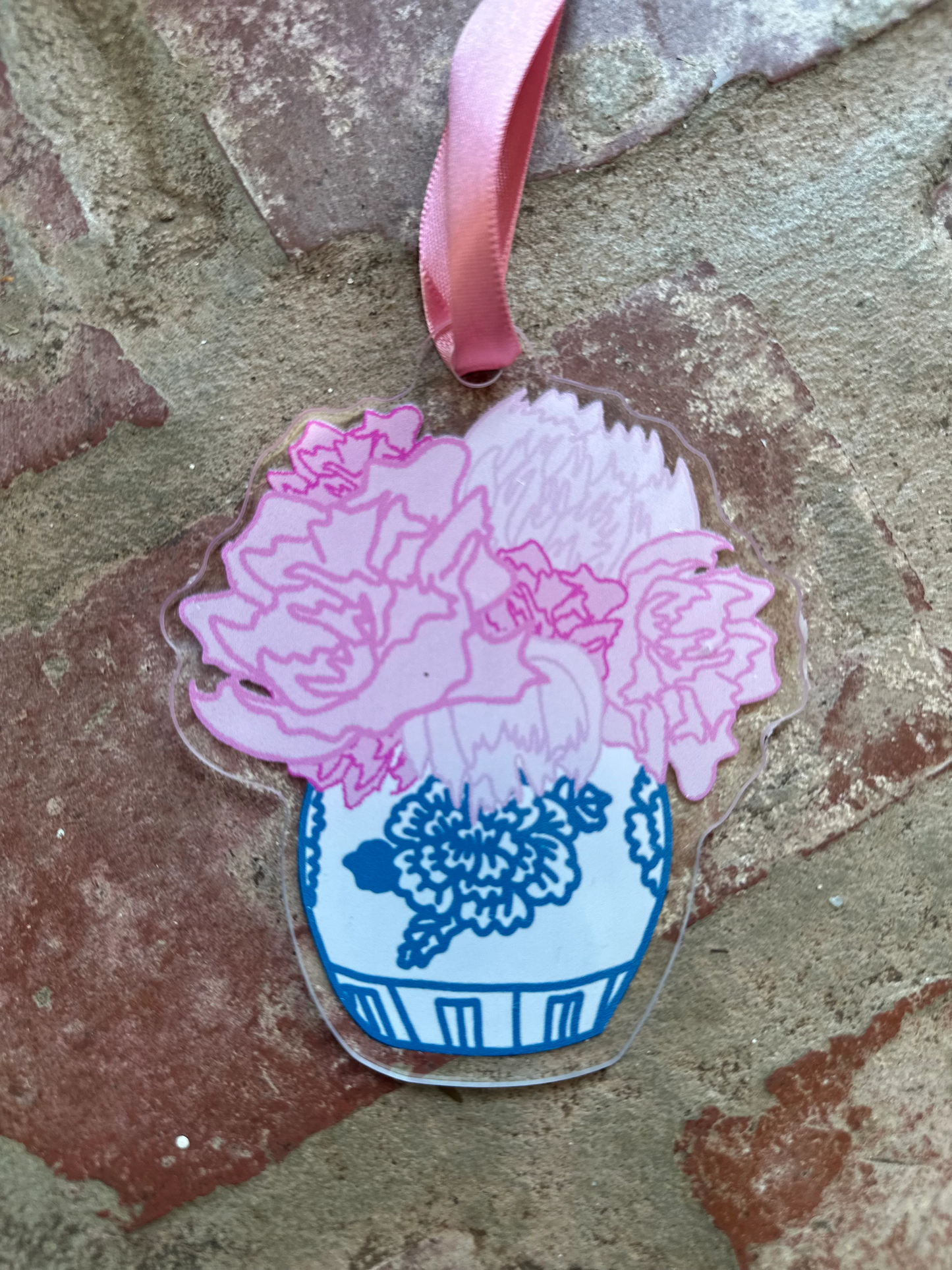 PEONY IN GINGER JAR ACRYLIC ORNAMENT