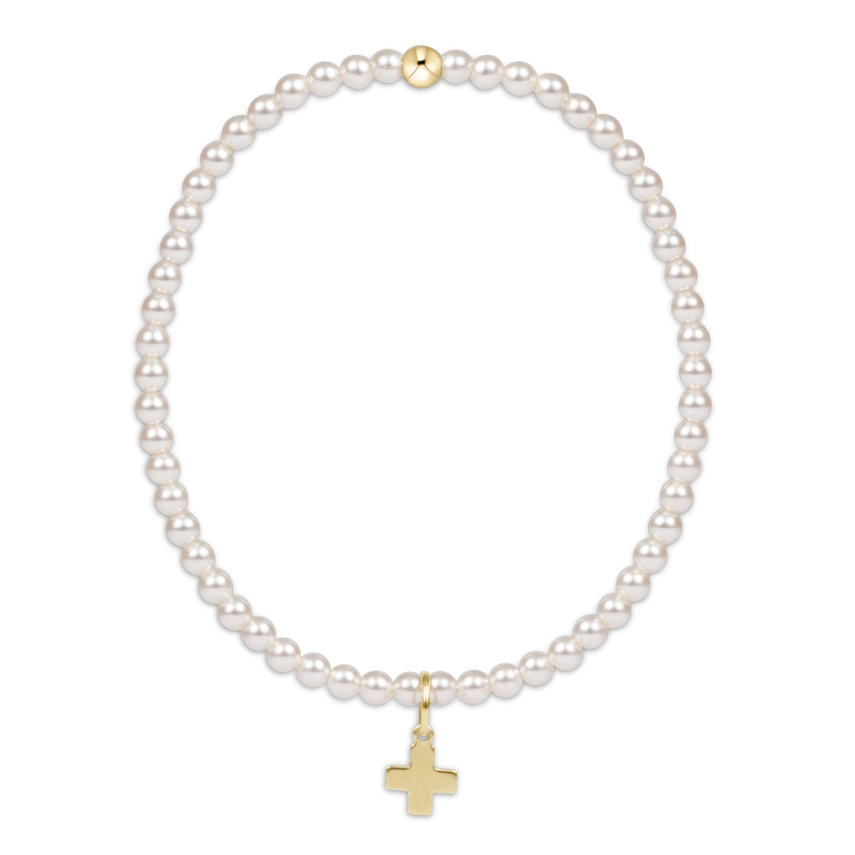EGIRL CLASSIC PEARL 3MM BRACELET - SIGNATURE CROSS GOLD CHARM