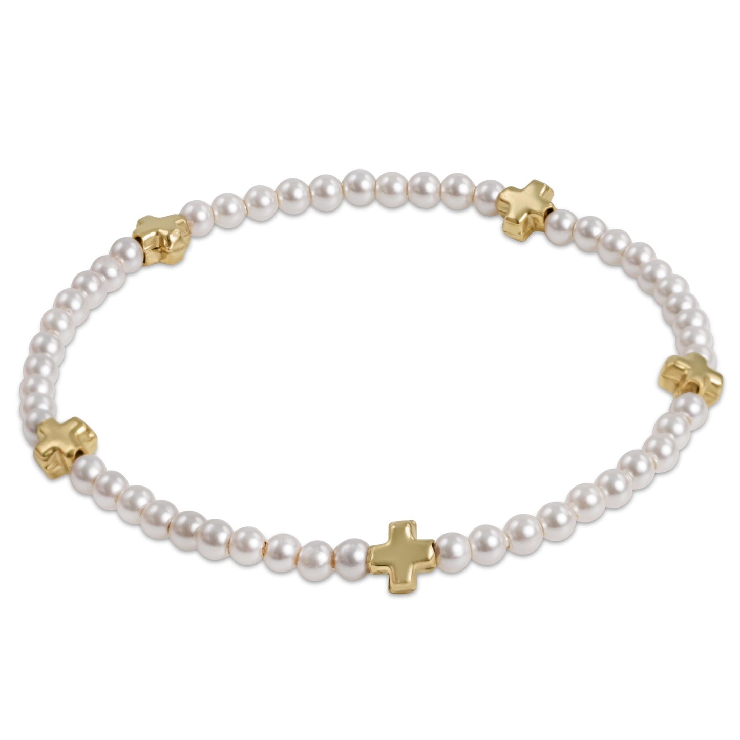 EGIRL SIGNATURE CROSS SMALL 3MM PEARL BRACELET - GOLD